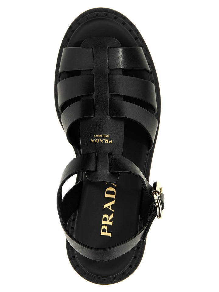 Prada Black Calfskin Flat Sandals