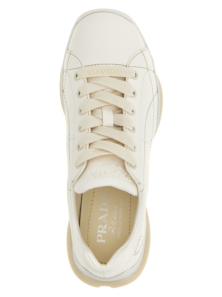 Prada White Lamb Leather Low Top Sneakers