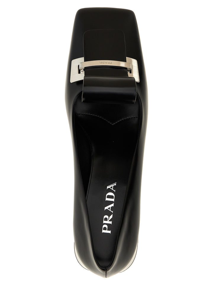 Prada Black Calfskin Mid Heel Pumps
