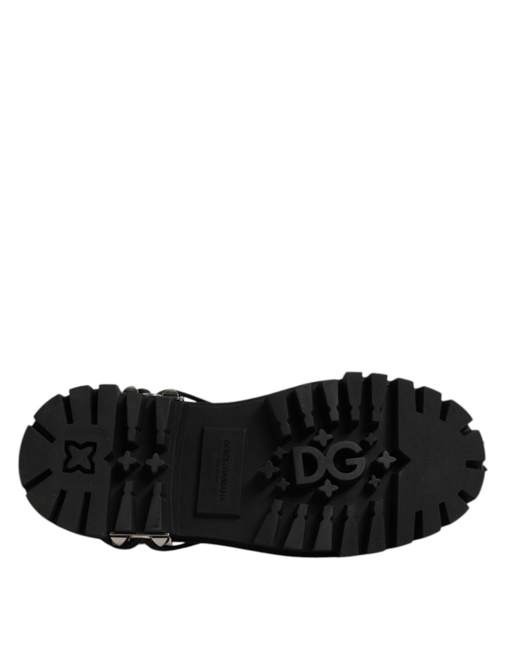 Dolce & Gabbana Black Studded Leather Hi-Trekking Derby Men Shoes