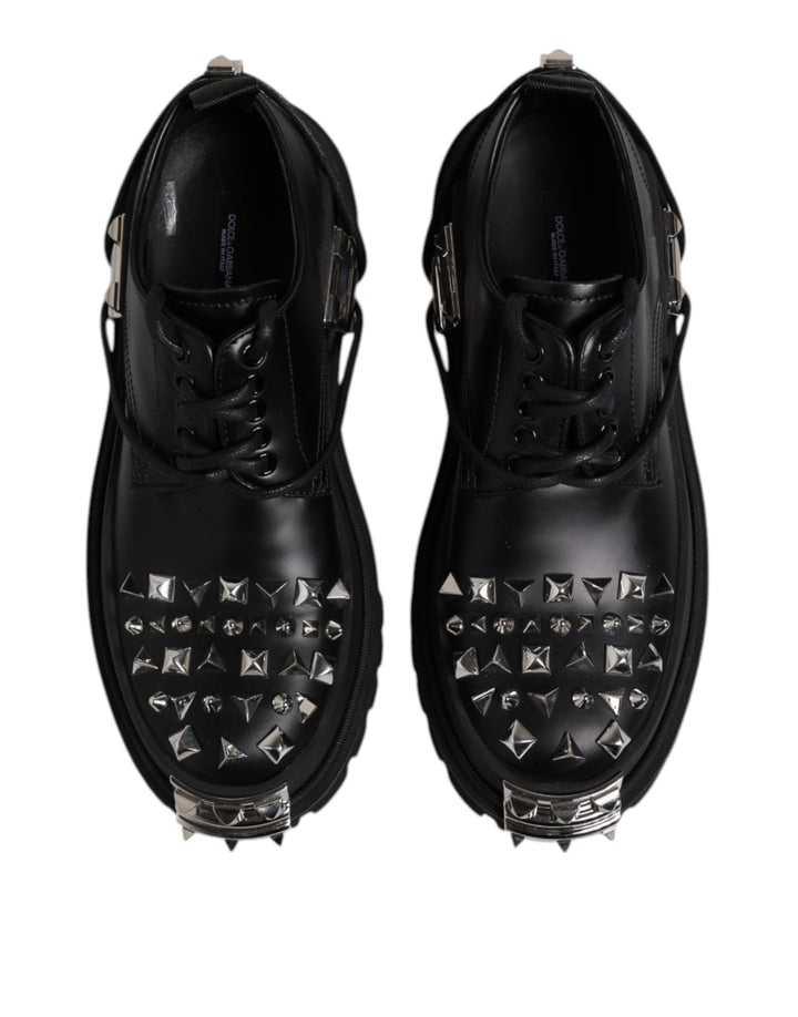 Dolce & Gabbana Black Studded Leather Hi-Trekking Derby Men Shoes