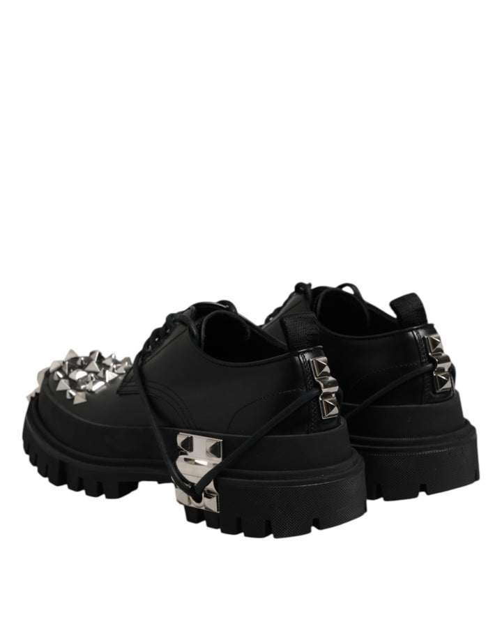 Dolce & Gabbana Black Studded Leather Hi-Trekking Derby Men Shoes