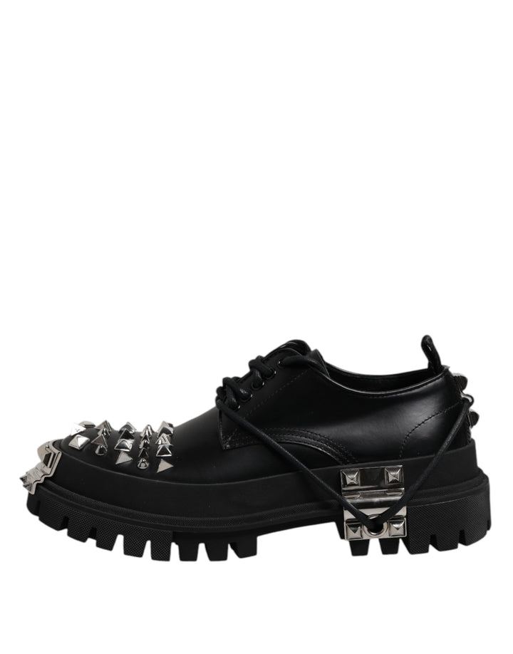 Dolce & Gabbana Black Studded Leather Hi-Trekking Derby Men Shoes