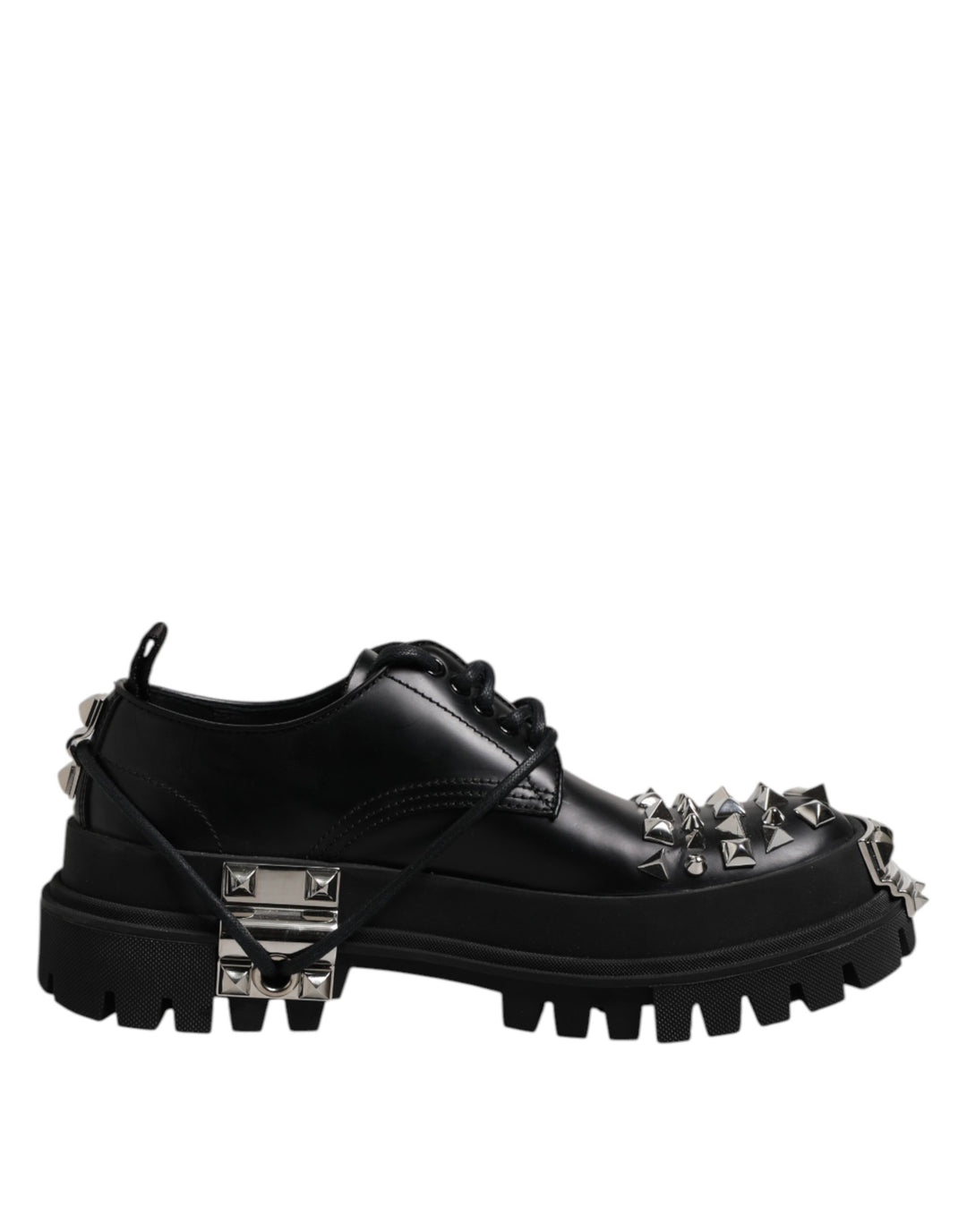 Dolce & Gabbana Black Studded Leather Hi-Trekking Derby Men Shoes