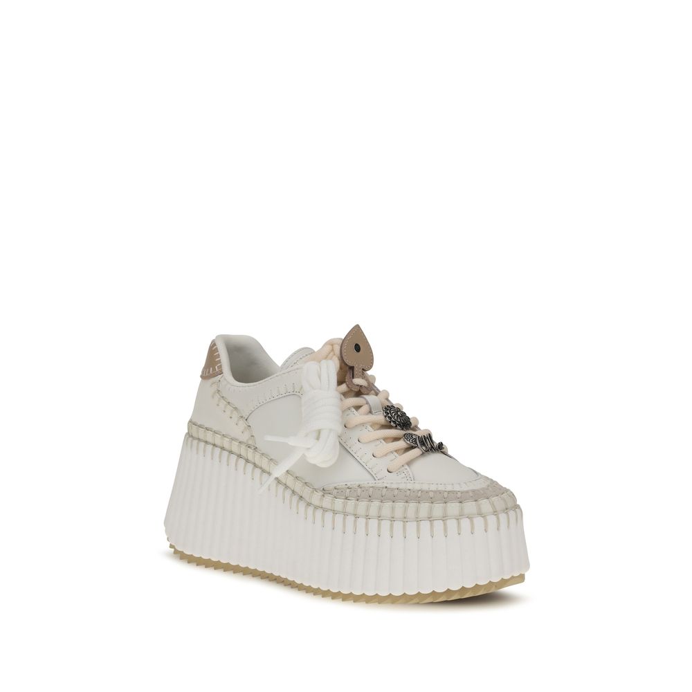 Chloé White Calf Leather Bos Taurus Platform Sneakers