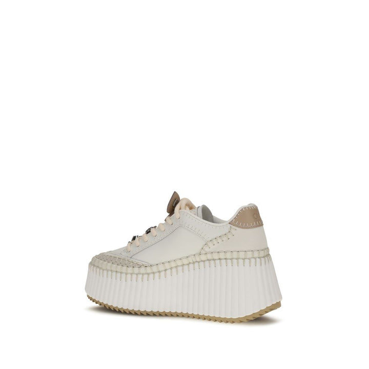 Chloé White Calf Leather Bos Taurus Platform Sneakers