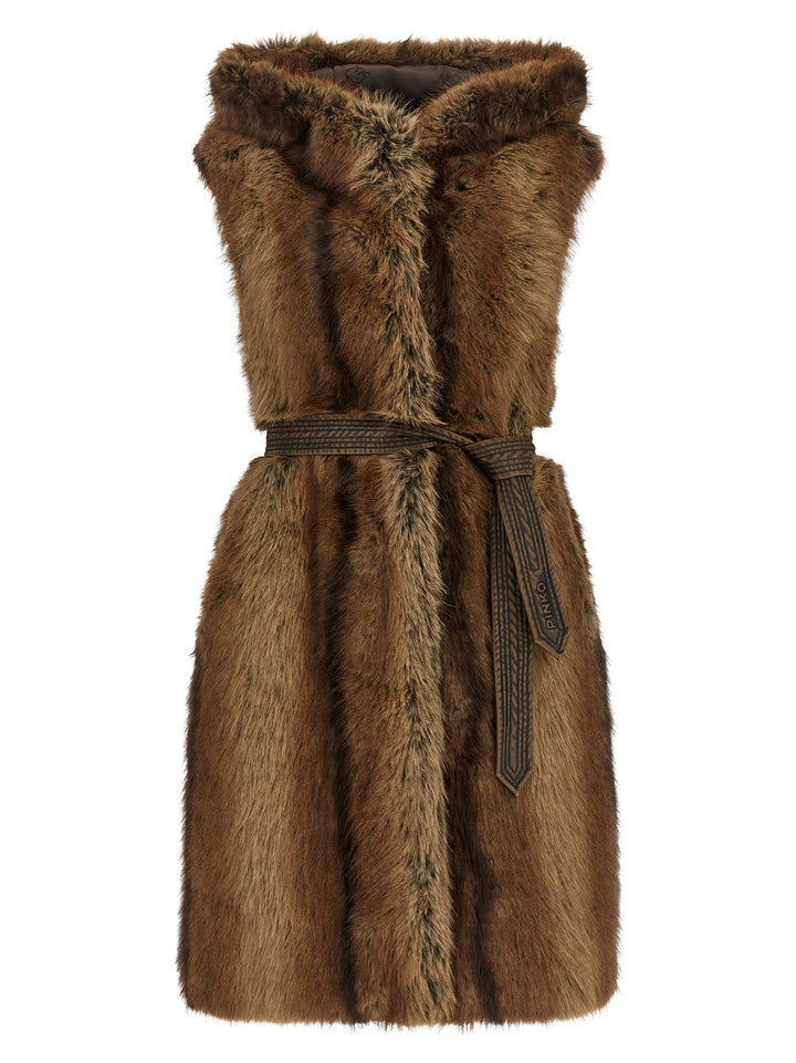 PINKO Brown Polyester Sleeveless Jacket