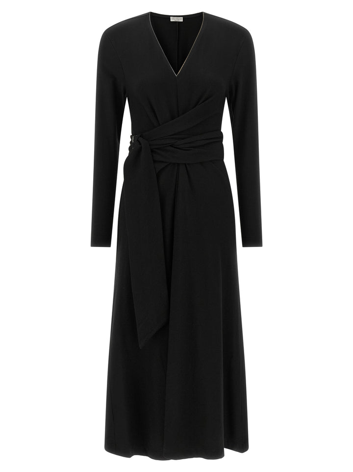 Brunello Cucinelli Black Virgin Wool Midi Dress