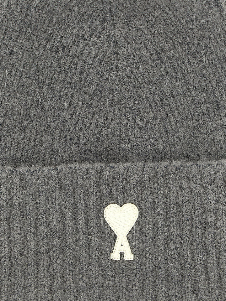 Ami Paris Gray Alpaca Leather Beanie