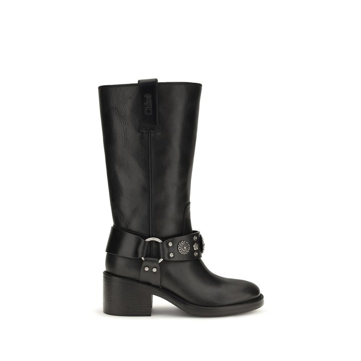 Chloé Black Calf Leather Bos Taurus Flat Boots
