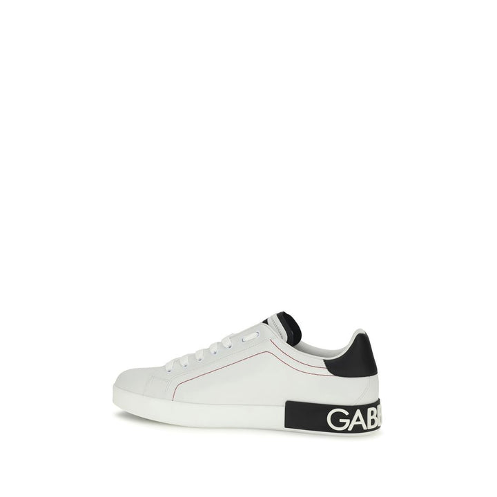 Dolce & Gabbana White Calf Leather Bos Taurus Low Top Sneakers