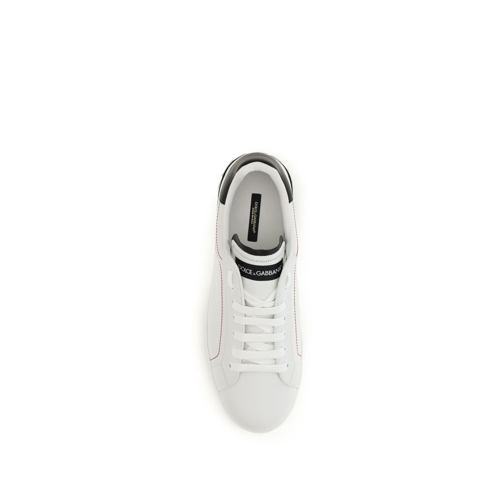 Dolce & Gabbana White Calf Leather Bos Taurus Low Top Sneakers