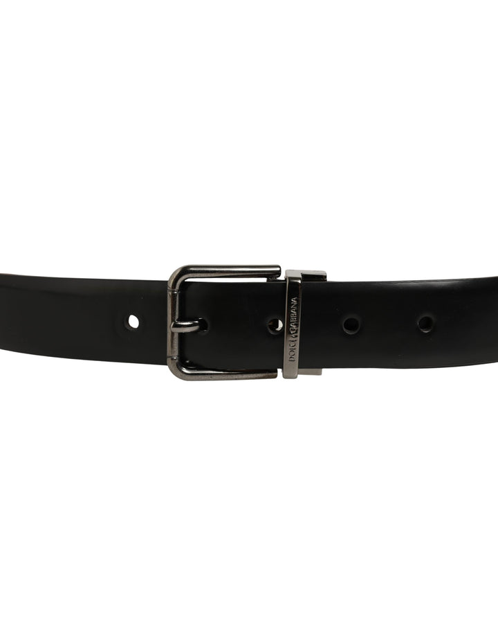 Dolce & Gabbana Black Calf Leather Silver Metal Buckle Belt