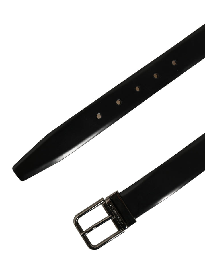 Dolce & Gabbana Black Calf Leather Silver Metal Buckle Belt