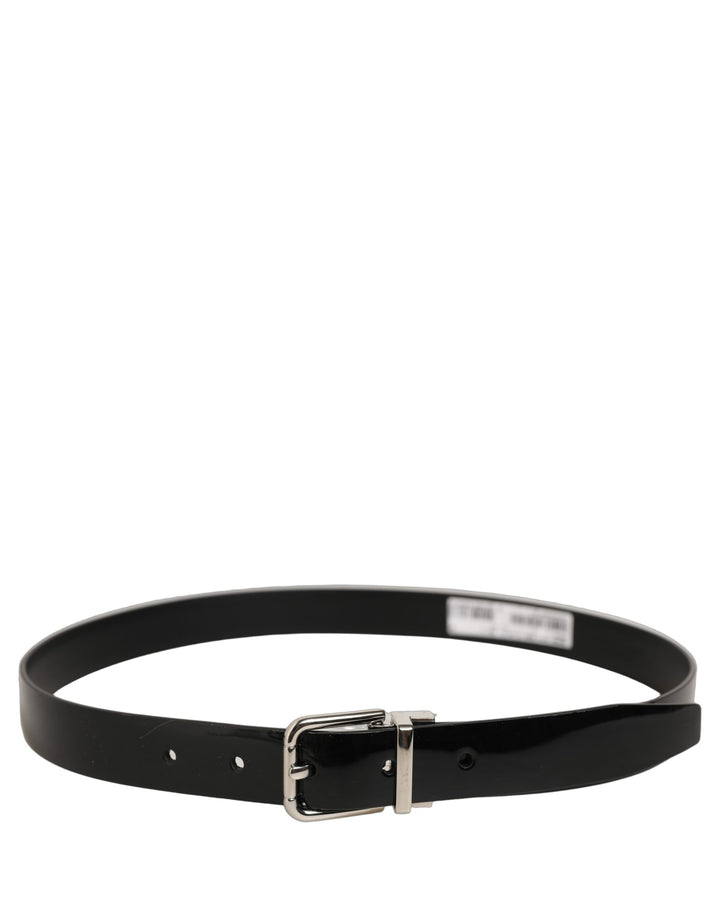 Dolce & Gabbana Black Classic Leather Silver Tone Buckle Belt
