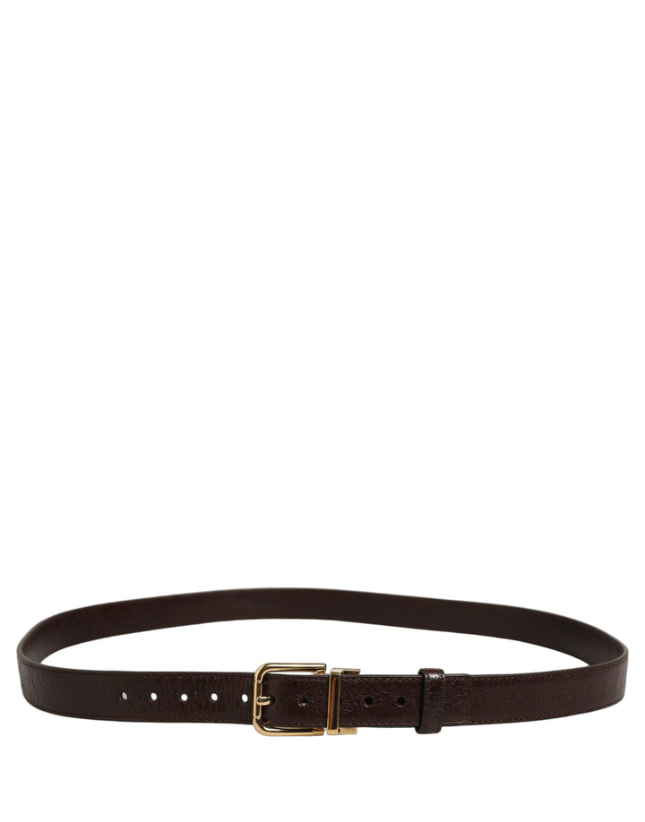Dolce & Gabbana Men Brown Leather Gold Tone Metal Buckle Belt