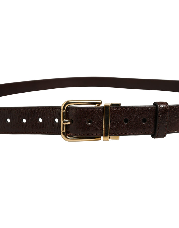 Dolce & Gabbana Men Brown Leather Gold Tone Metal Buckle Belt