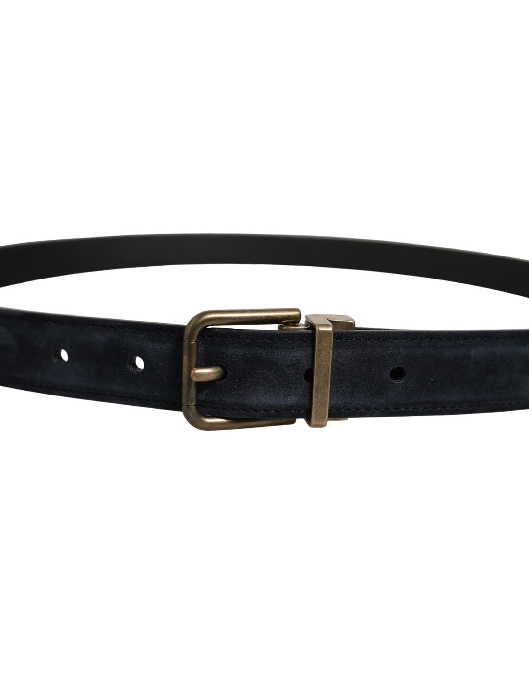 Dolce & Gabbana Men Black Leather Gold Tone Metal Buckle Belt