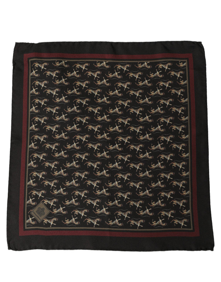 Dolce & Gabbana Black Horse Silk Pocket Square Foulard Scarf