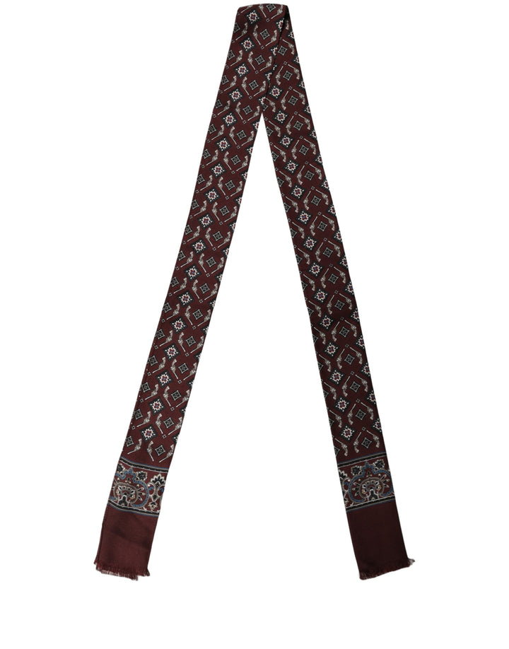 Dolce & Gabbana Burgundy Skinny Twilly Fringed Foulard Scarf