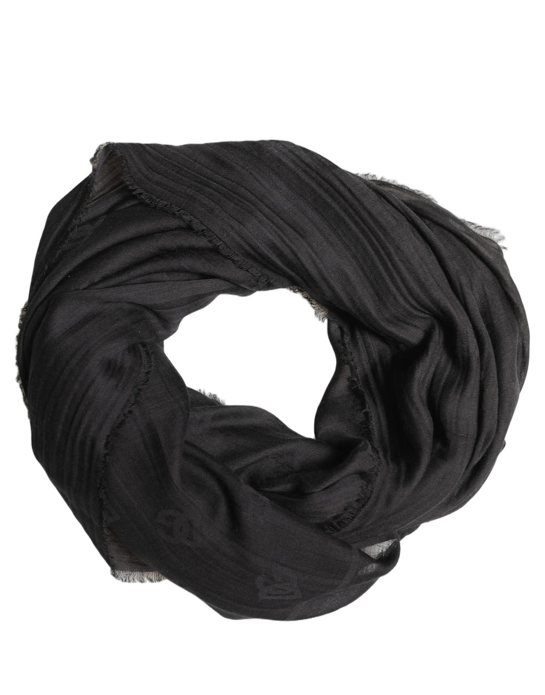 Dolce & Gabbana Black Silk Wool Fringed Men Lace Stole Scarf