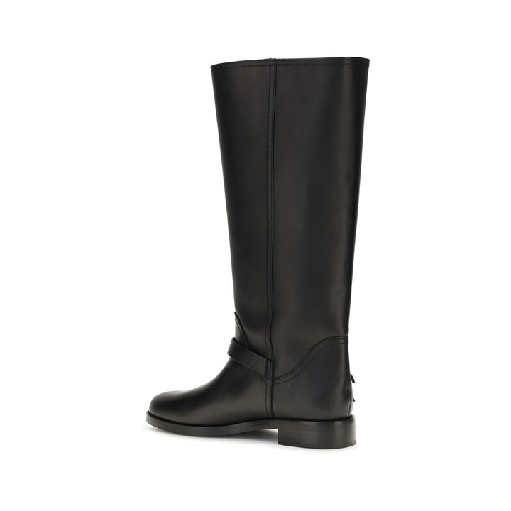 PINKO Black Calf Leather Bos Taurus Flat Boots