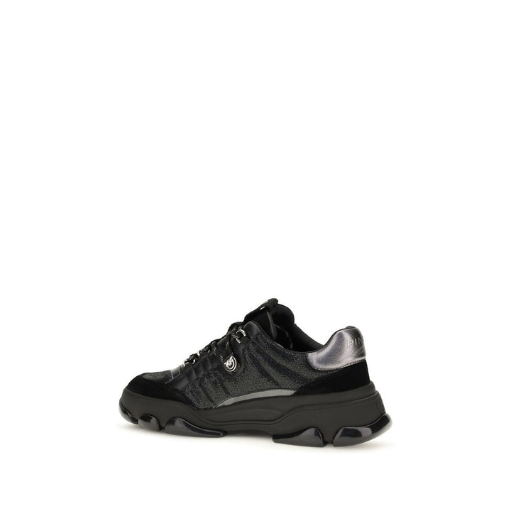PINKO Black Calf Leather Bos Taurus Chunky Sneakers