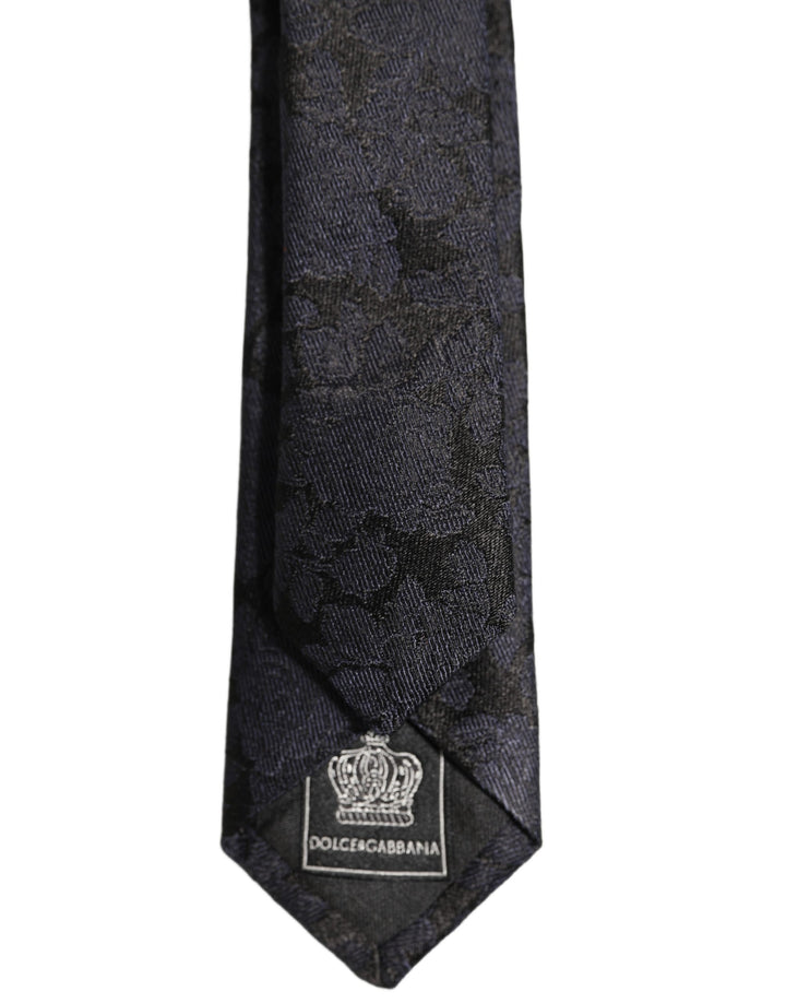 Dolce & Gabbana Men Black Floral Jacquard Adjustable Tied Necktie Tie