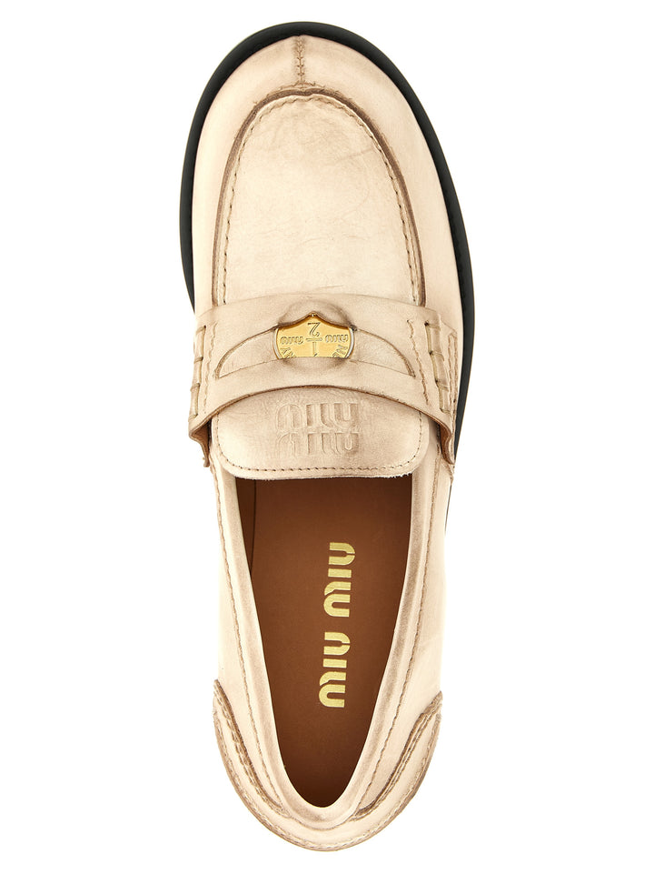 Miu Miu White Calfskin Slip-On Loafers
