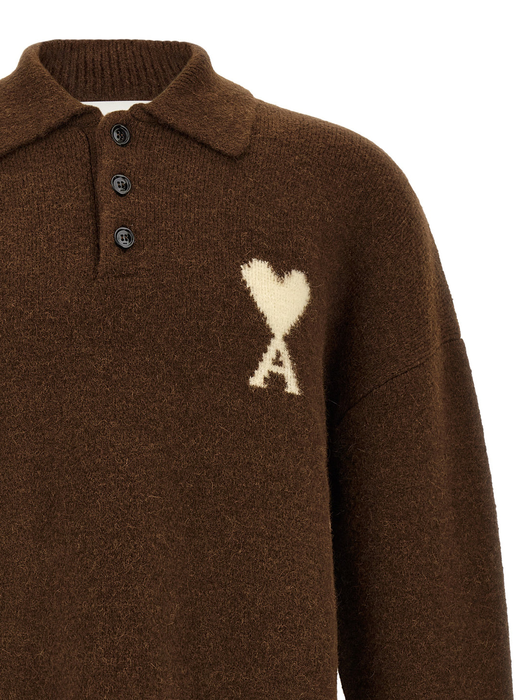 Ami Paris Brown Alpaca Leather Polo Shirt