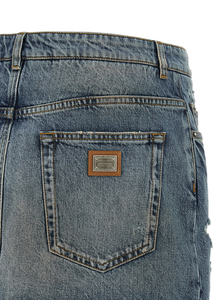 Dolce & Gabbana Blue Cotton Long Skirt