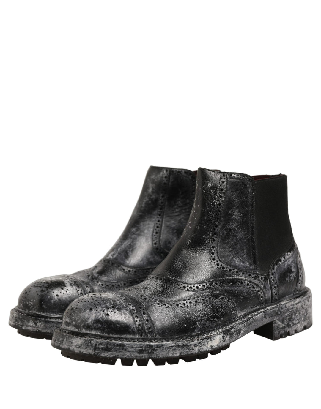 Dolce & Gabbana Black Gray Leather Ankle Chelsea Boots Shoes
