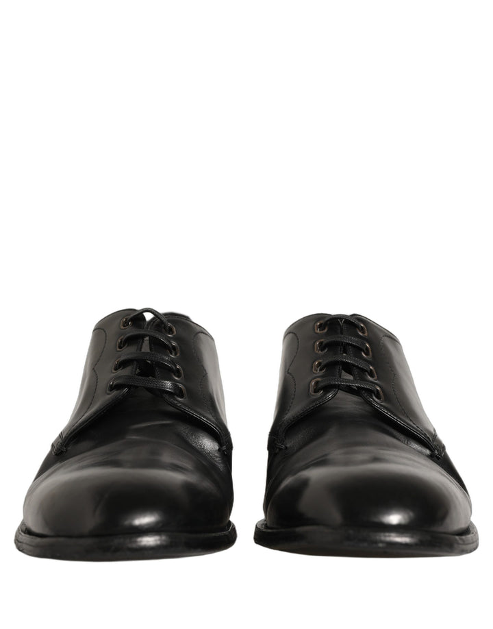 Dolce & Gabbana Black Calfskin Leather Derby Men Dress Shoes