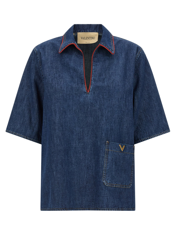 Valentino Garavani Blue Cotton Blouse