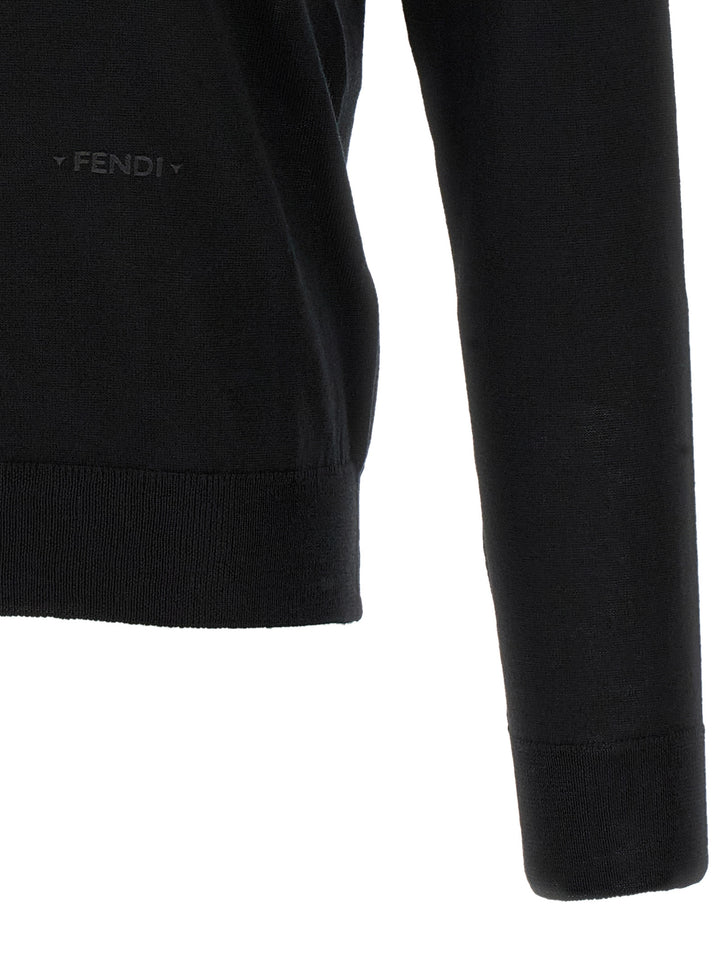 Fendi Black Virgin Wool Polo Shirt