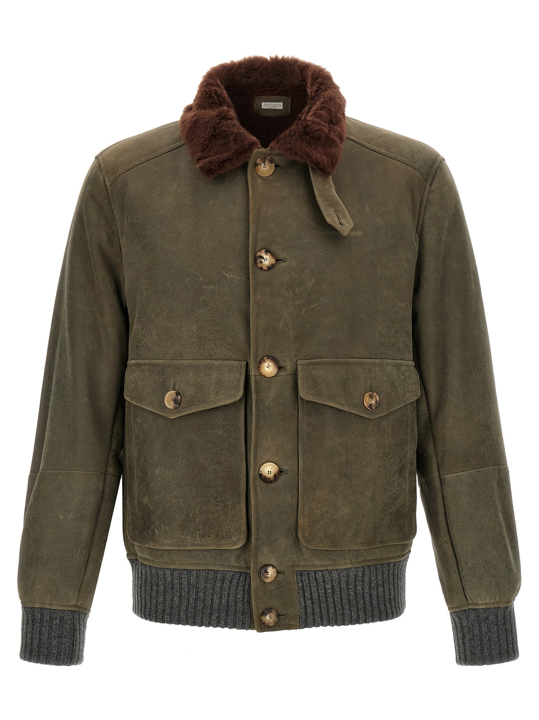 Brunello Cucinelli Bicolor Lamb Leather Leather Jacket