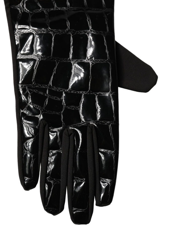 Dolce & Gabbana Black Polyester Patterned Short Length Gloves