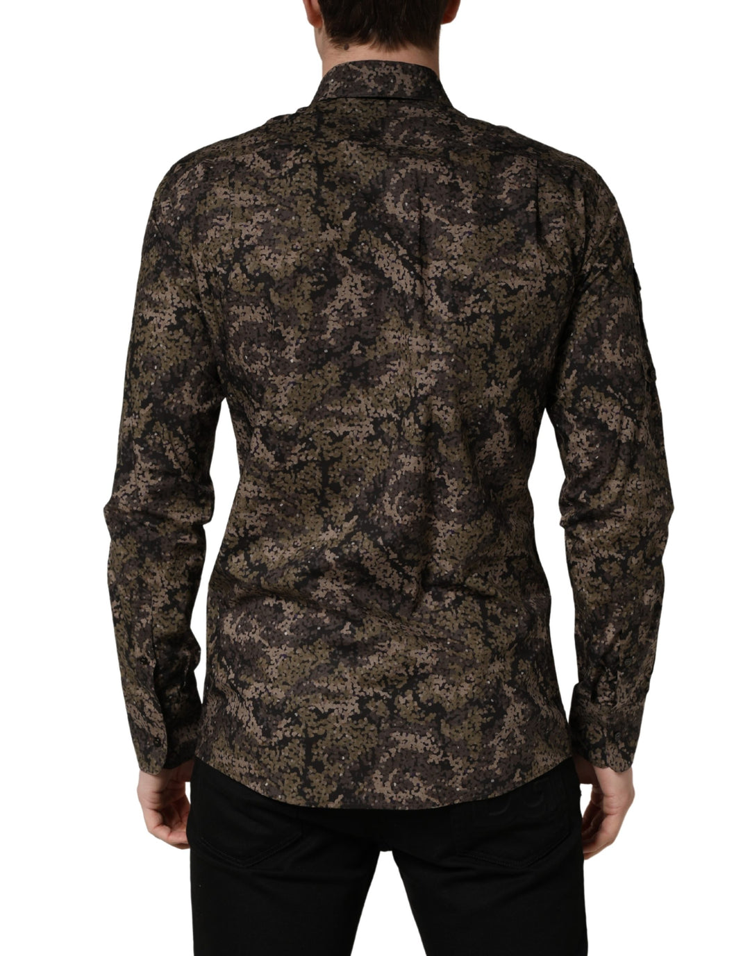 Dolce & Gabbana Brown Camouflage Long Sleeve Men Dress Shirt