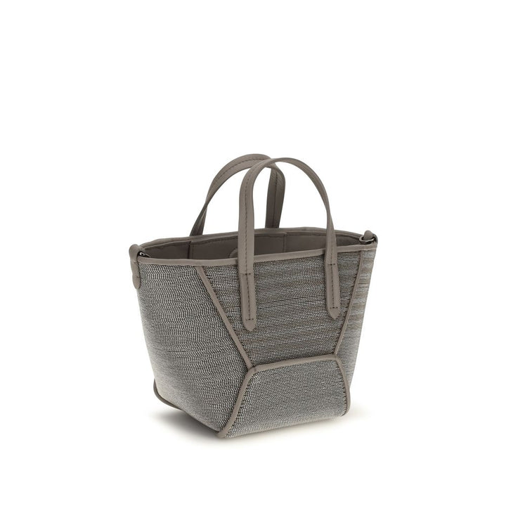 Brunello Cucinelli Gray Calf Leather Bos Taurus Handbag