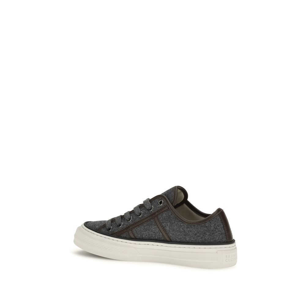 Brunello Cucinelli Gray Suede Leather Low Top Sneakers
