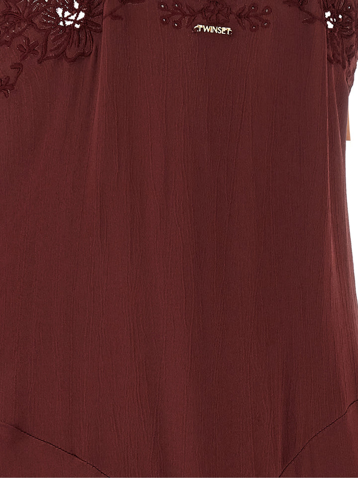 Twinset Bordeaux Viscose Long Dress