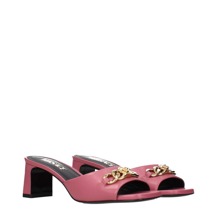 Versace Pink Leather Flat Sandals