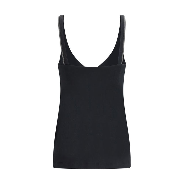 Brunello Cucinelli Black Cotton Sleeveles T-Shirt