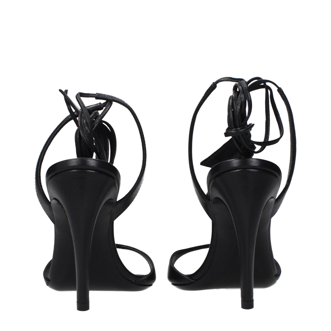 The Attico Black Leather Stiletto Heel Sandals