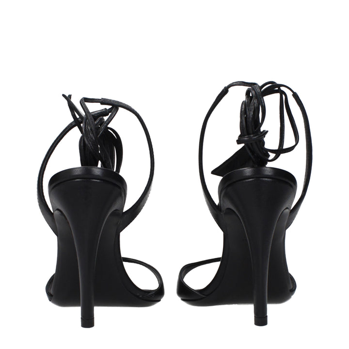 The Attico Black Leather Stiletto Heel Sandals
