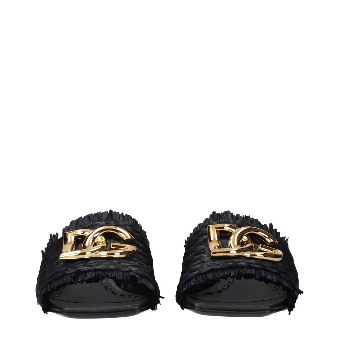 Dolce & Gabbana Black Raffia Platform Sandals