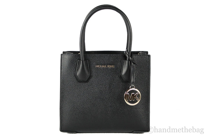 Michael Kors Mercer Medium Leather Messenger Crossbody Handbag (Black Solid)