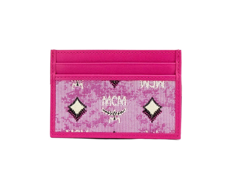MCM Veritas Vintage Pink Denim Fabric Monogrammed Card Case Wallet