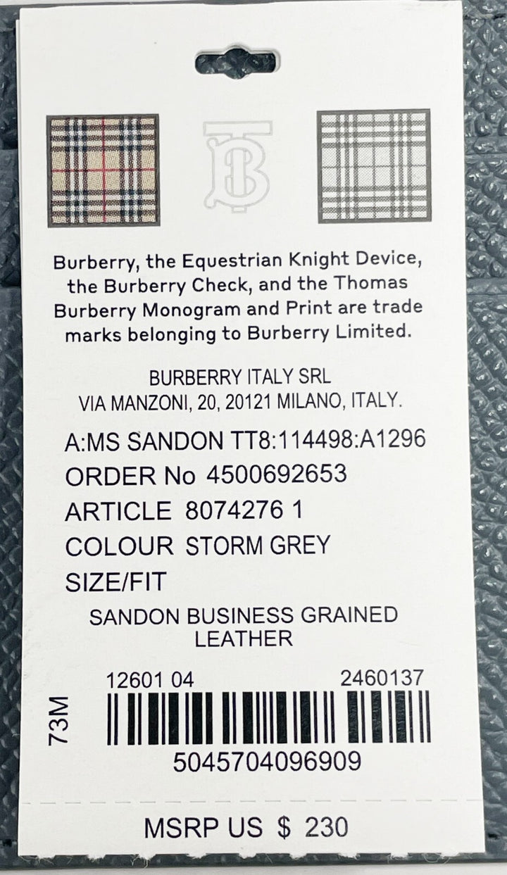 Burberry Sandon Business Small Grey Grained Leather Card Case Wallet