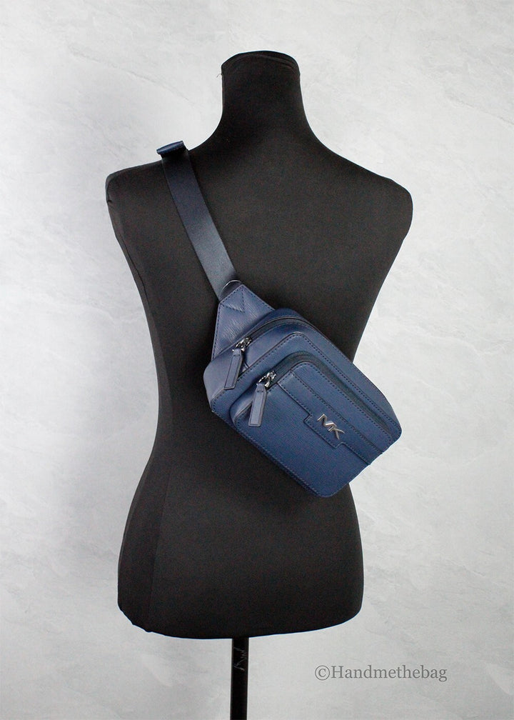 Michael Kors Cooper Small Navy Blue Smooth Leather Double Zip Belt Bag